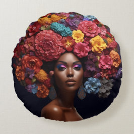Almofada Redonda Afro-americana Rainha Negra Melanin Poppin