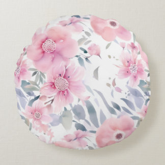 Almofada Redonda Água-forte Floral Rosa 