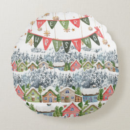 Almofada Redonda Aldeia de Natal Bonita Snowy