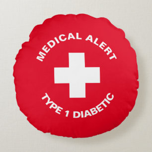 Almofada Redonda Alerta Médico Personalizado Vermelho Diabético