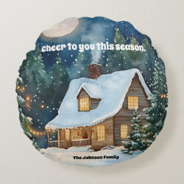 Almofada Redonda Algodão de Natal Cozy coberto com neve