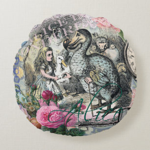 Almofada Redonda Alice Classic Wonderland Dodô Arte Tenniel