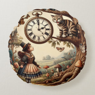 Almofada Redonda Alice & Gato de Cheshire: Fantasia Caprichosa do P