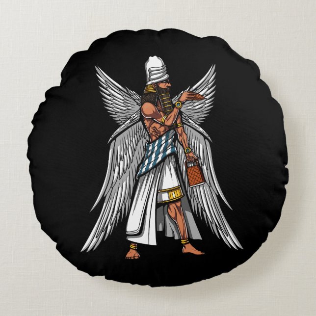 Almofada Redonda Alienígena Anunnaki Deus Antigo Rei Sumeriano (Frente)