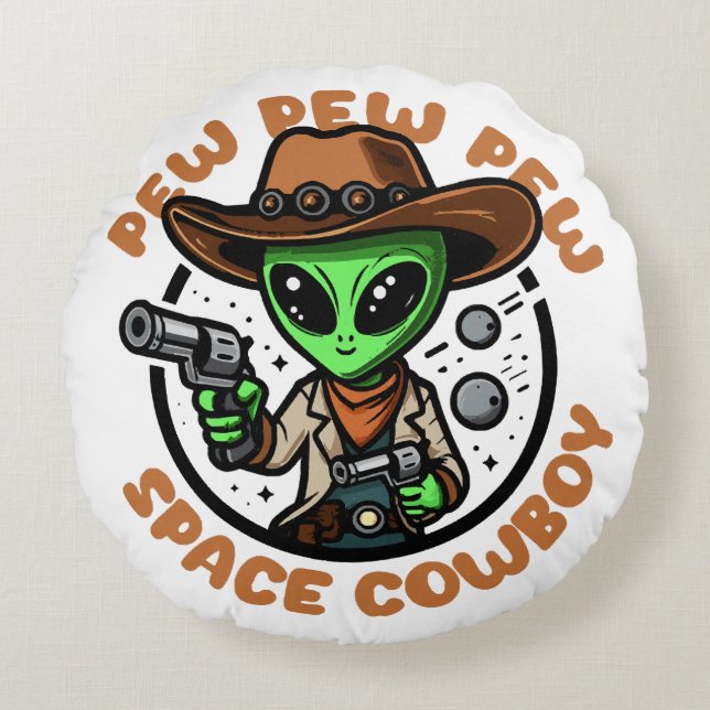 Almofada Redonda Alienígena Engraçada do Space Cowboy (Frente)