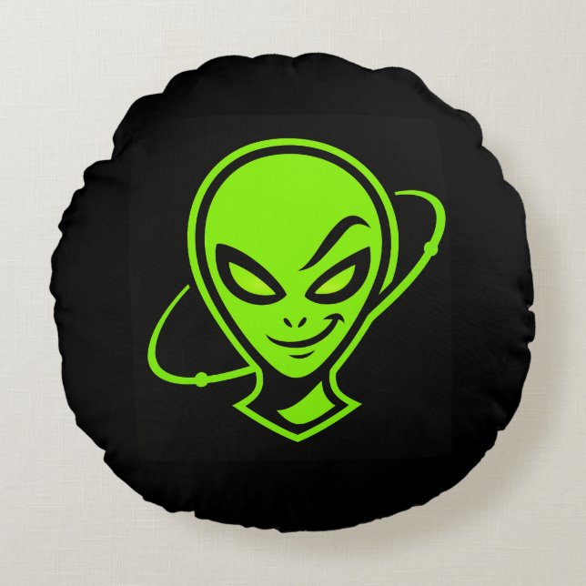 Almofada Redonda Alienígena Verde Boa Sorte (Frente)