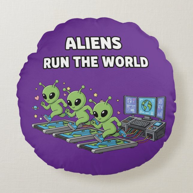 Almofada Redonda Alienígenas Governam o Mundo (Frente)