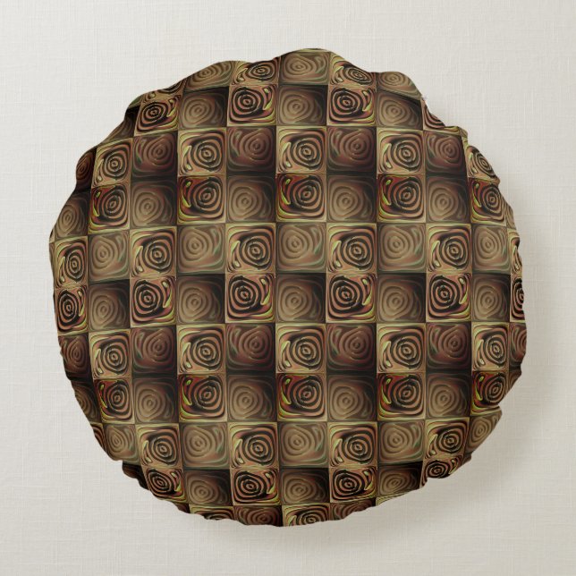 Almofada Redonda Alivio de quadrados com círculos de gradiente cast (Verso)