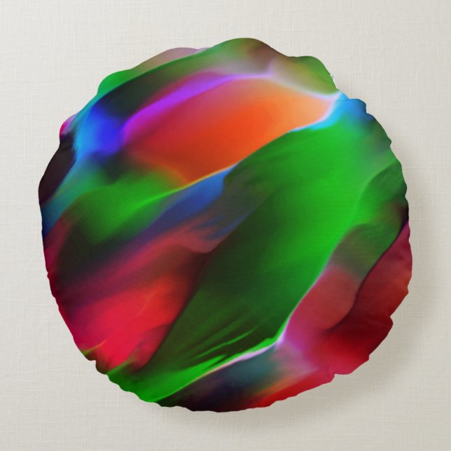 Almofada Redonda Alivio e profundidade verdes e vermelhos escuros (Verso)