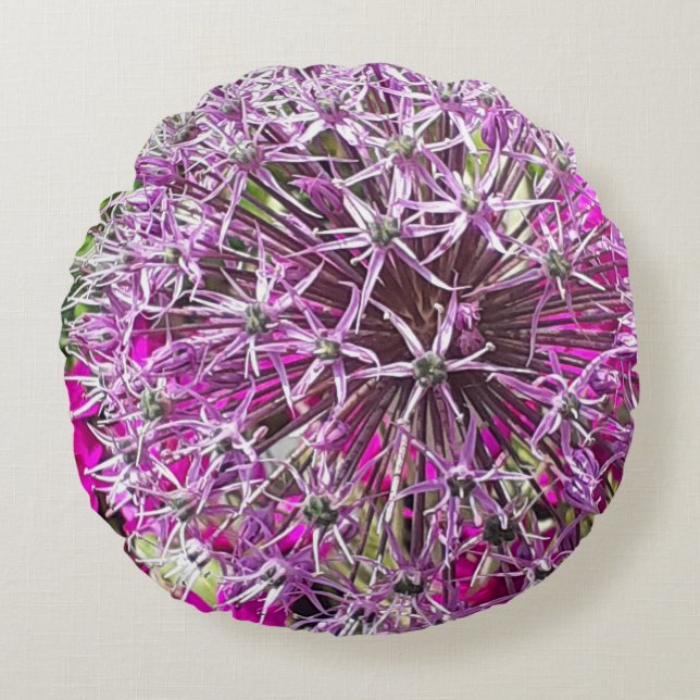 Almofada Redonda Allium & Flowers de Verão (Frente)