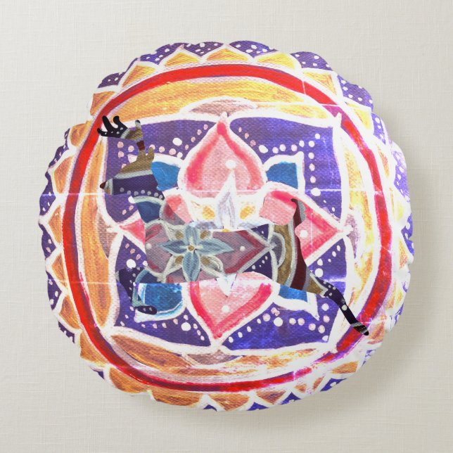 Almofada Redonda Almofada de poliéster redondo Mandal com escova de (Frente)