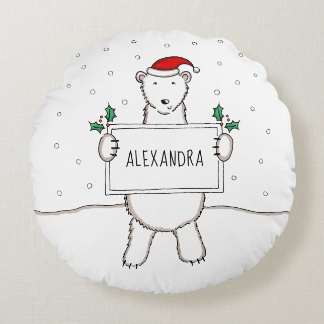 Almofada Redonda Almofada de Urso Polar de Natal Personalizada (Frente)