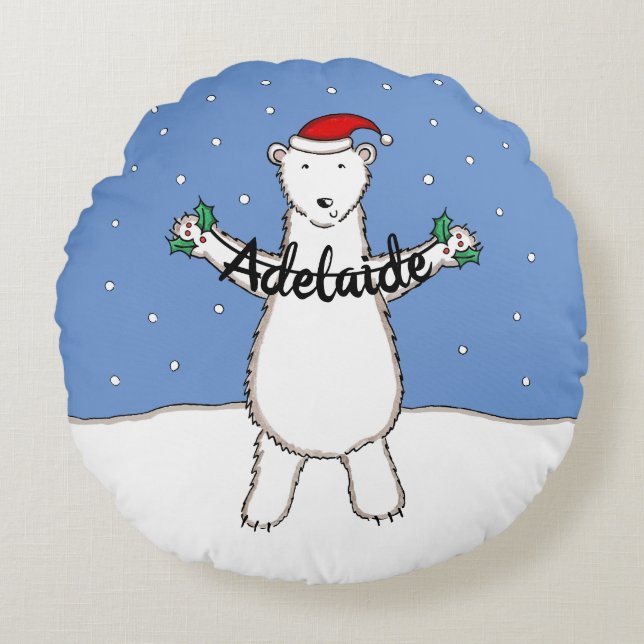Almofada Redonda Almofada de Urso Polar de Natal Personalizada (Frente)