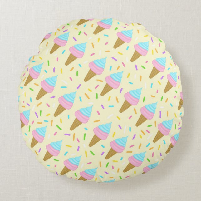 Almofada Redonda Almofada fofa com estampa contínua de sorvetes (Frente)