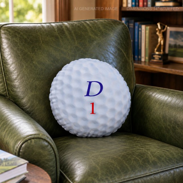 Almofada Redonda Almofadada Bola de Golfe Engraçad (Just add your initial and golf ball number and "putt" it on your couch)