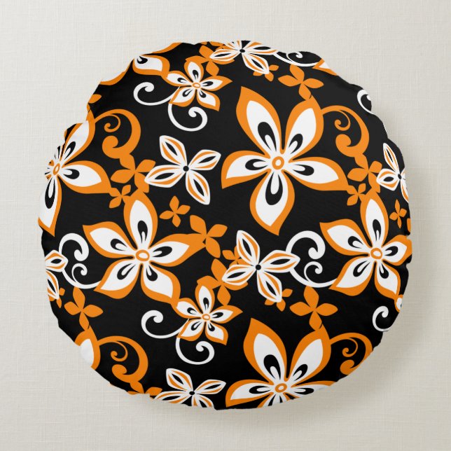 ALMOFADA REDONDA ALOHA HAWAII (PRETO/LARANJA) (Frente)