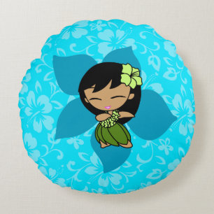 Almofada Redonda Aloha Honys Hawaiian Hibiscus Vintage Hula Girl
