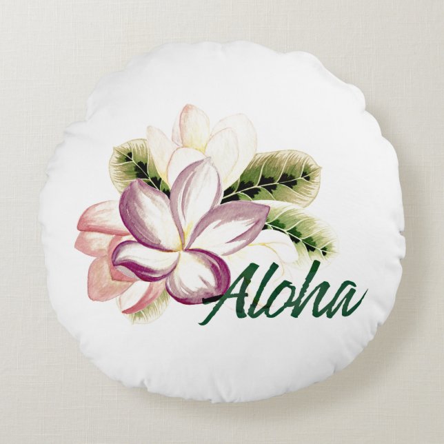 Almofada Redonda Aloha Plumeria (Frente)