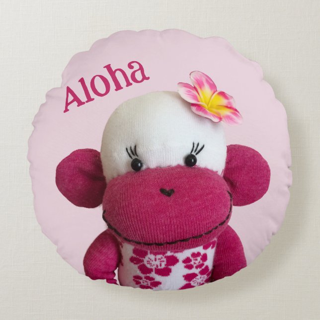 Almofada Redonda Aloha Sock Monkey (Rapariga) (Frente)