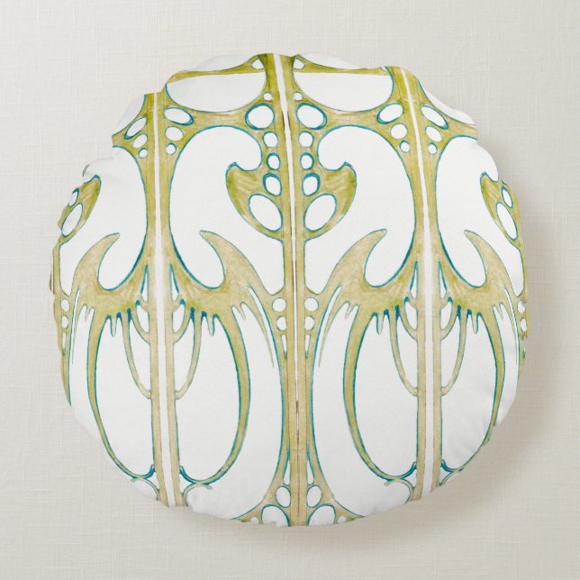 Almofada Redonda Alphonse Mucha art nouveau abstrato art (Frente)