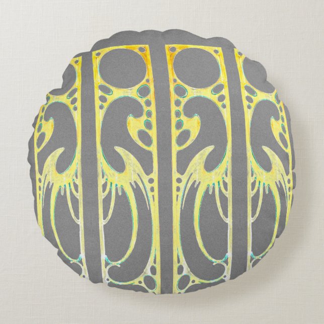 Almofada Redonda Alphonse Mucha art nouveau abstrato art cinza art (Frente)