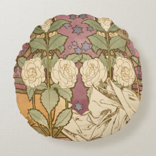 Almofada Redonda Alphonse Mucha Estrelas Elegantes Art Nouveau Camé
