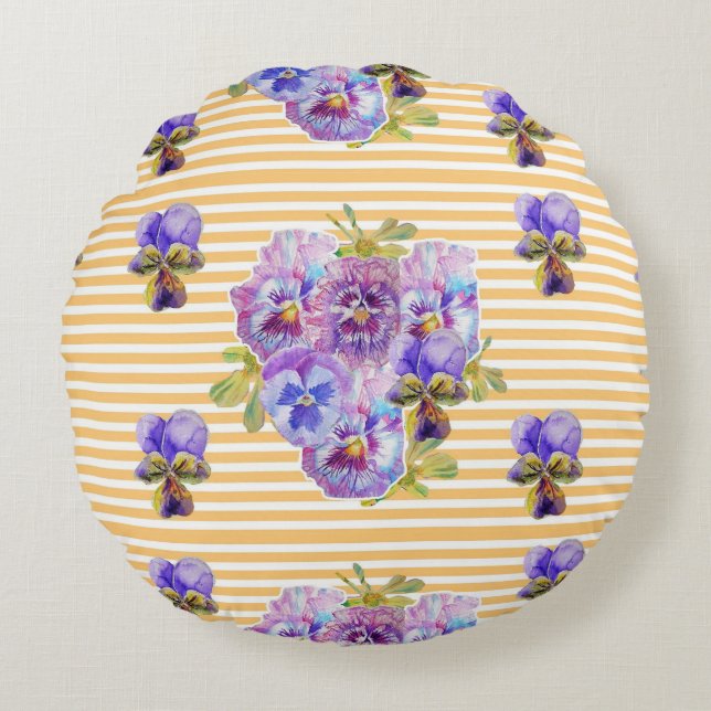 Almofada Redonda Amarela Floral Shabby Chic (Frente)