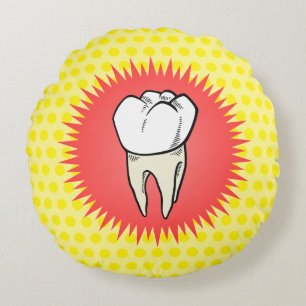 Almofada Redonda Amarelo Branco Engraçado Amarelo Molar Extraído