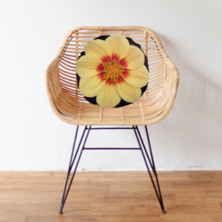 Almofada Redonda Amarelo Dahlia na Floral Preta