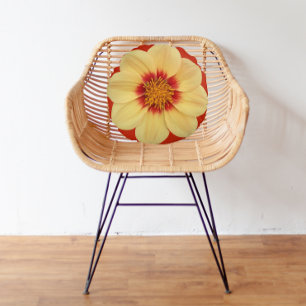Almofada Redonda Amarelo Dahlia na Floral Vermelha
