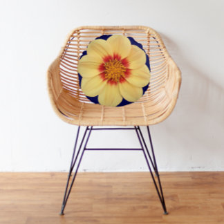 Almofada Redonda Amarelo Dahlia no Floral Azul