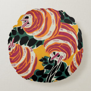 Almofada Redonda Amarelo Mostarda e Laranja Decoração Floral Art Dé