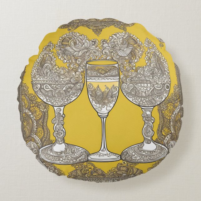 Almofada Redonda Amarelo na arte Lace AI (Frente)