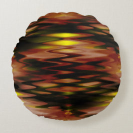 Almofada Redonda Amarelo sob forma abstrato zigzag marrom