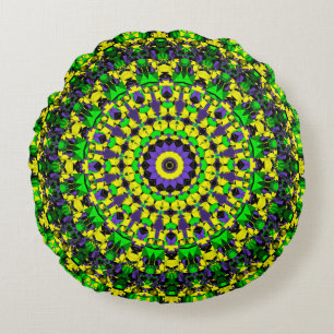 Almofada Redonda Amarelo, verde, Mandala roxo