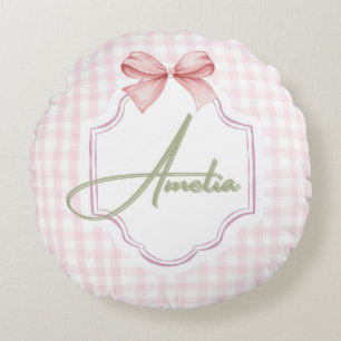 Almofada Redonda Amelia Personalizada de Arco Rosa & Gingham Impres