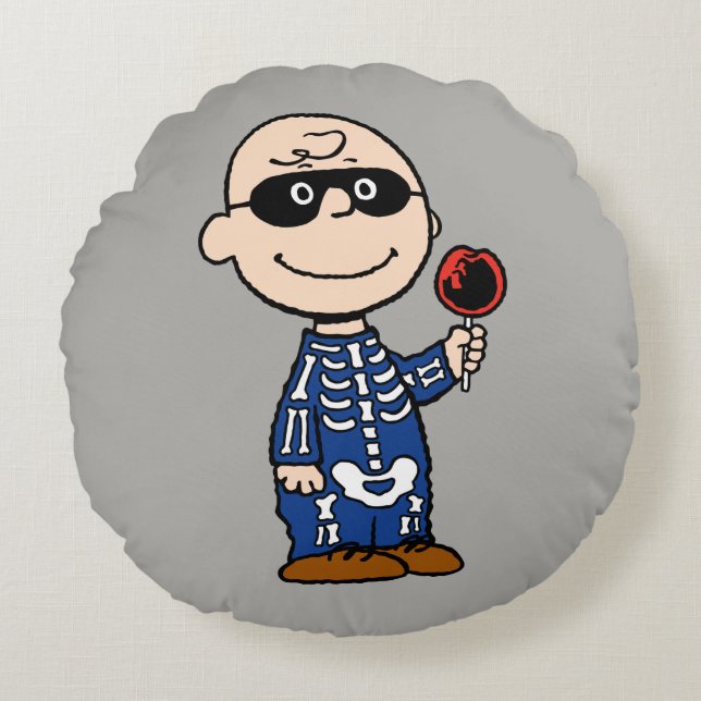 Almofada Redonda Amendoins | Skeleton Charlie Brown (Frente)