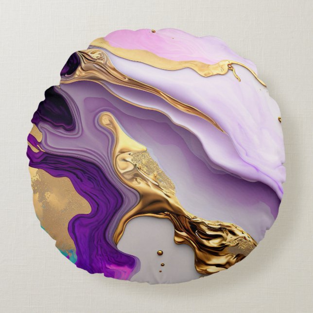Almofada Redonda Amethyst & Blush Marble with Liquid Gold (Frente)