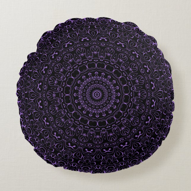 Almofada Redonda Ametist Purple Mandala com Simetria Itrícia (Frente)
