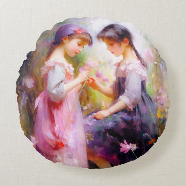 Almofada Redonda Amigos e Flores (Frente)