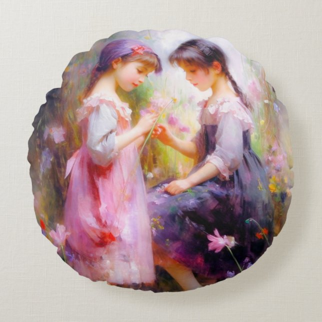 Almofada Redonda Amigos e Flores (Frente)