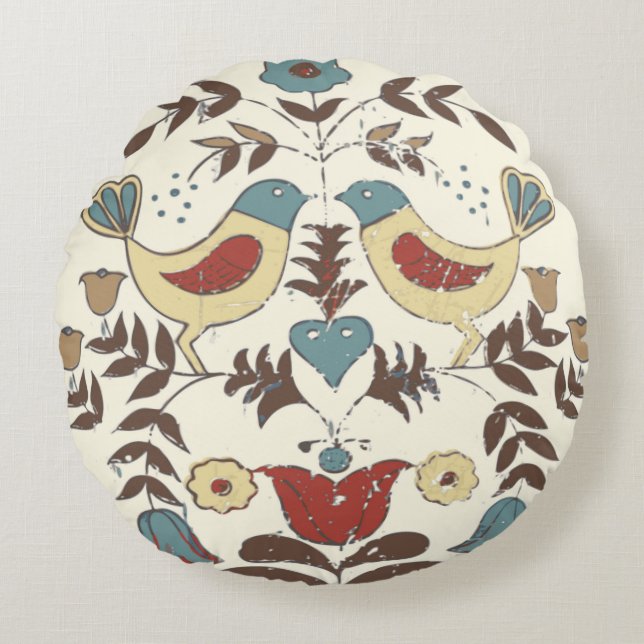 Almofada Redonda Amish Hex Sinal Bird Americana da Pensilvânia Hola (Frente)