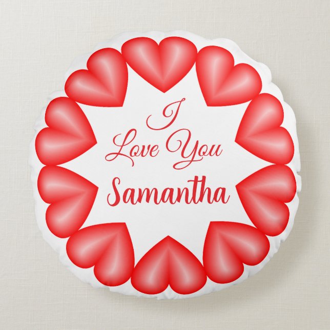 Almofada Redonda Amo-te o quadro de círculo dos corações 3d (Frente)