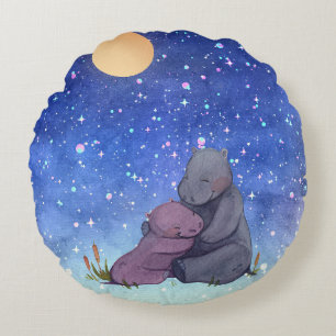 Almofada Redonda Amor, Baby Hippo e sua mãe