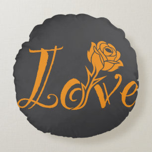 Almofada Redonda Amor florescente: Tipografia com Torção Floral