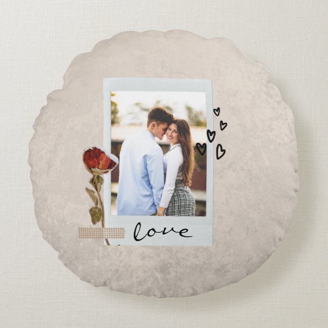 Almofada Redonda Amor no Elegant Script Photo with Heart (Frente)