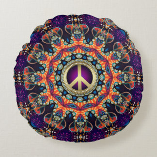 Almofada Redonda Amor & Paz Psicodélico Hippie Groovy