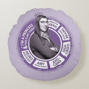 Almofada Redonda Amy Farrah Fowler Info Graphic