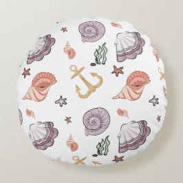 Almofada Redonda Anchor náutico Conchas e Starfish Lilac Rosa
