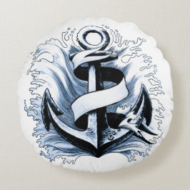 Almofada Redonda Âncora Azul do Mar Náutico